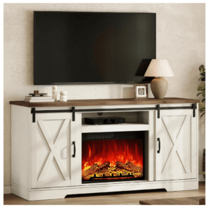 59" Fireplace TV Stand for TVs up to 65" with Sliding Barn Doors