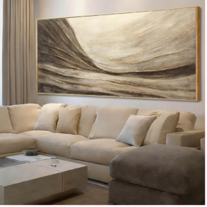 Brown Gold Abstract Landscape Canvas Wall Art for Living Room 40x88 Inch