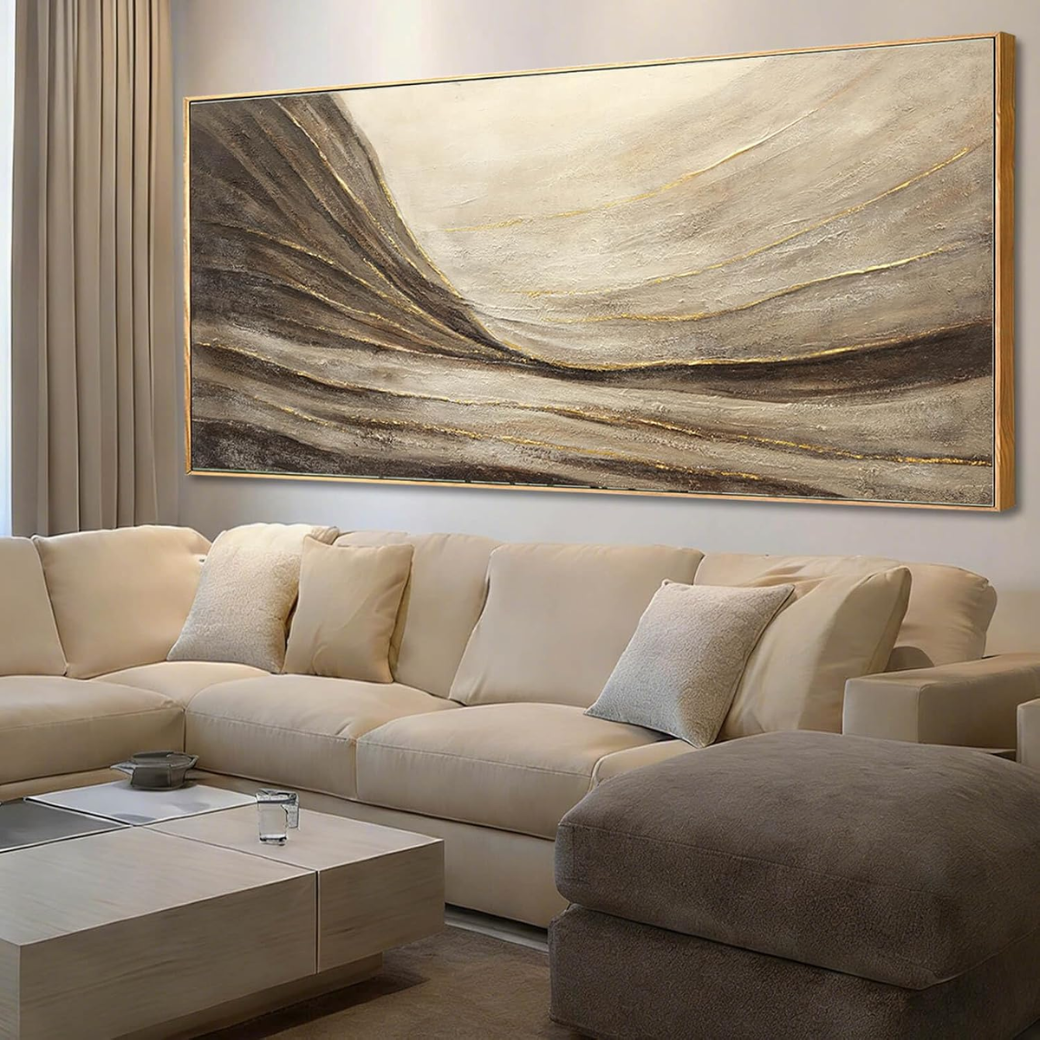 Brown Gold Abstract Landscape Canvas Wall Art for Living Room 40x88 Inch