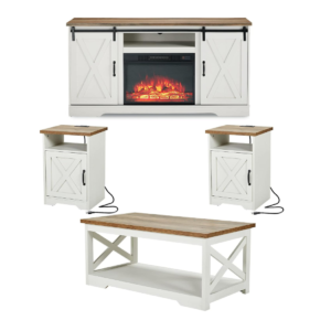Farmhouse 5 Piece Living Room Table Set, 59" TV Stand, White