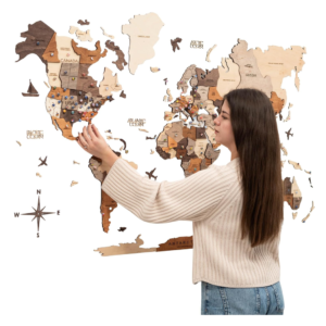 3D Wooden World Map Wall Art (Multicolor, XL)