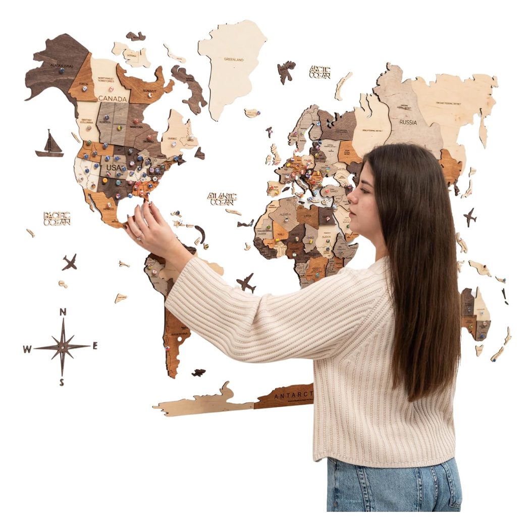 3D Wooden World Map Wall Art (Multicolor, XL)