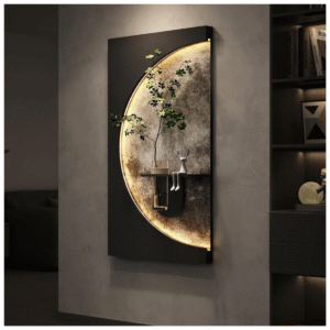 Large 3D LED Moon Wall Art Decor for Living Room, Modern Black 30x60 Inch