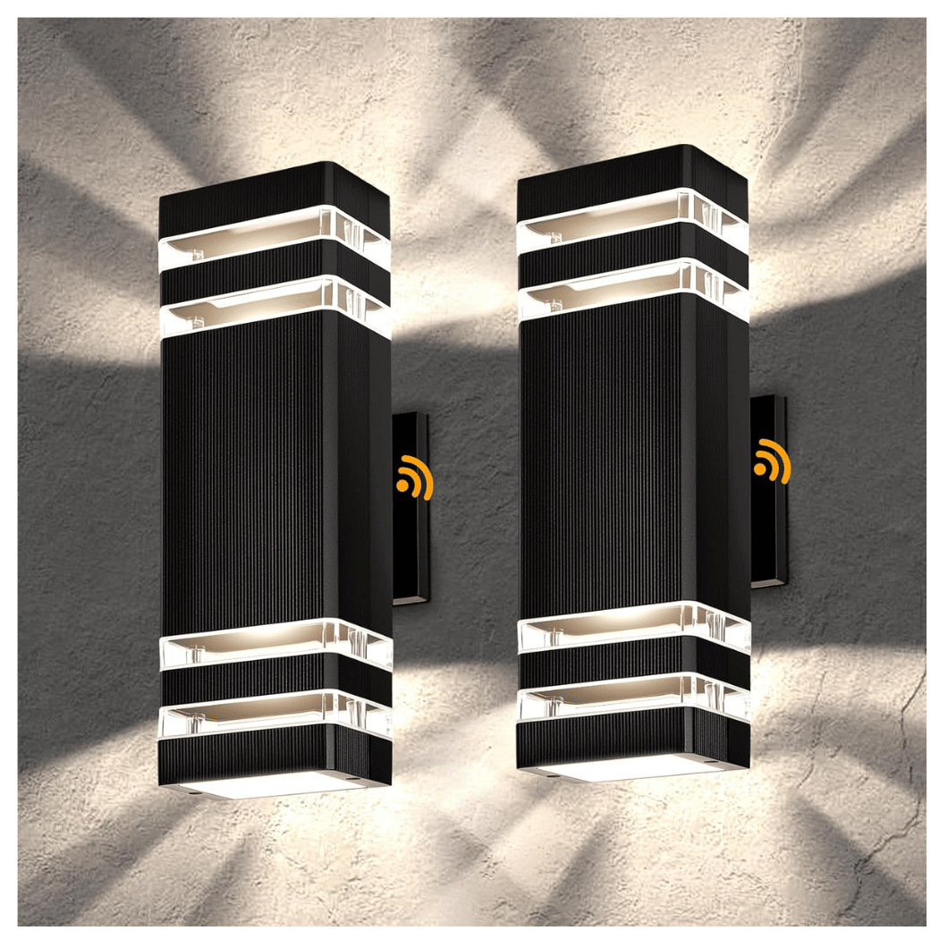 Outdoor Wall Lights 2-Pack – Modern Patio Wall Light Fixture, Dusk to Dawn Outside Lights for House